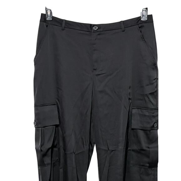 DKNY JEANS WOMENS STRETCH SATIN CARGO WIDE-LEG PANTS BLACK SIZE 16 NEW - Picture 6 of 14